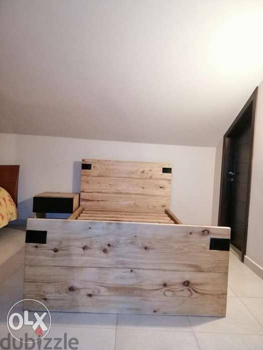 Modern Wood bed and comode تخت مفرد ونص مع كومود خشب وحديد 4