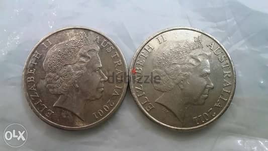 Set of Two One Australian Dollar Memorial Coins for Queen Elizabeth