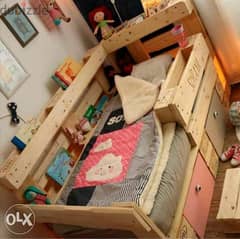 Kids pallets wood bed تخت طبالي خشب اطفال