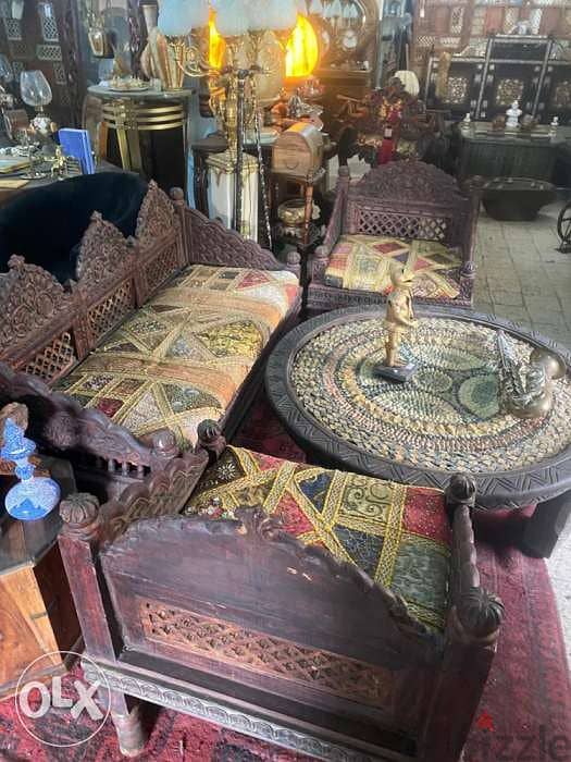 solid wood teak set with stone table 2