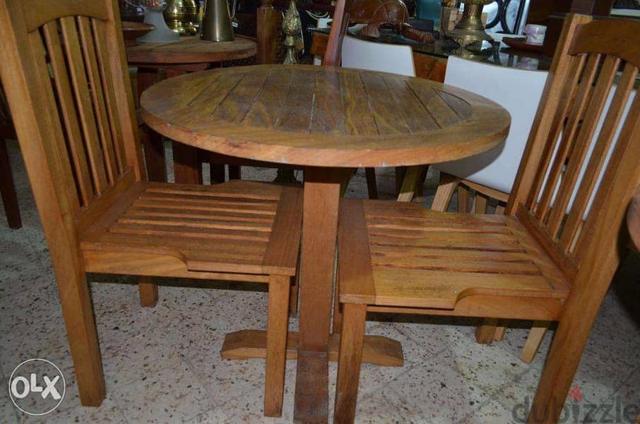 table and 2 chairs outdoor teak wood 0