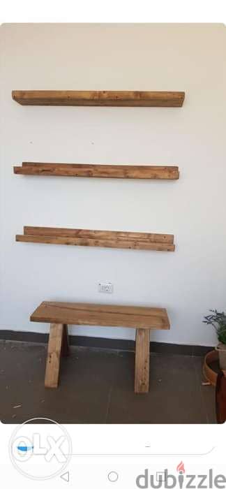 Wood Wall shelfs and banch رفوف حيط وبنك خشب 1