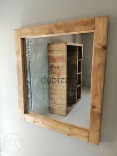 Creative thik recycling wood mirror مراية خشب سميك حجم وسط