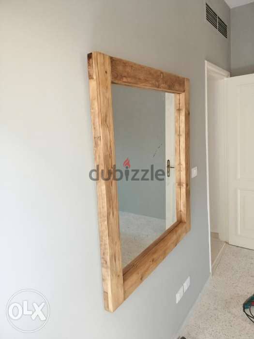 Creative thik recycling wood mirror مراية خشب سميك حجم وسط 3