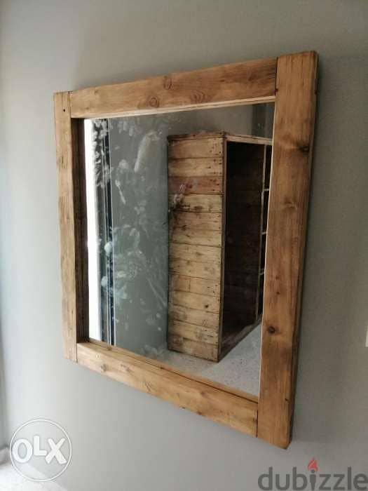 Creative thik recycling wood mirror مراية خشب سميك حجم وسط 5