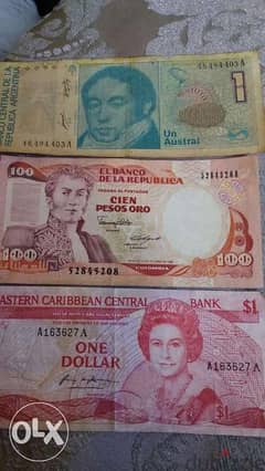 Set of 3 Banknotes East Carriebian Argentine & Colombia 0