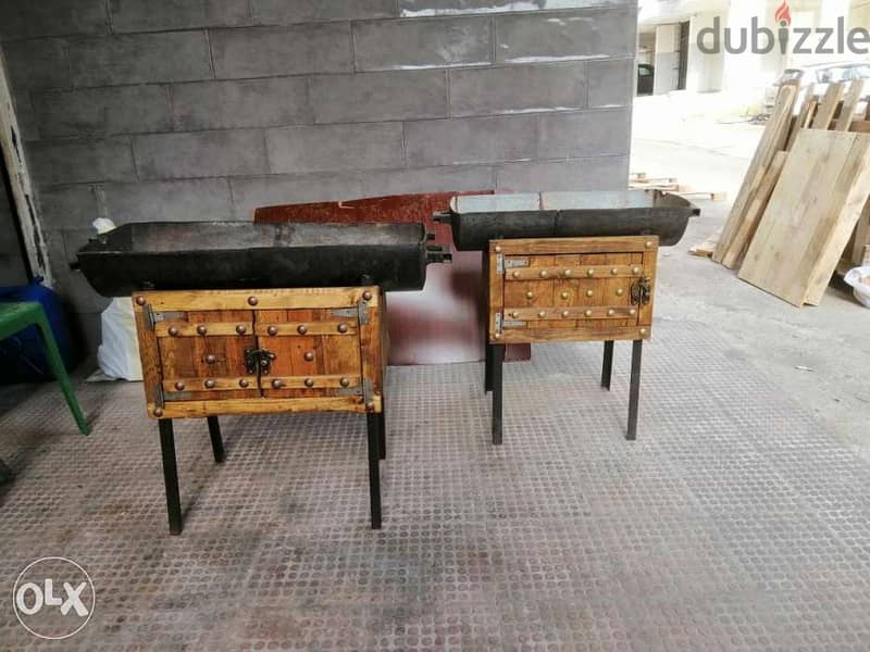 Barbecue recycling wood and steel grill منقل فحم خشب وحديد 5