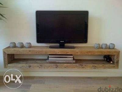 Tv unit thick wood float design ستاند تلفزيون خشب سميك معلق