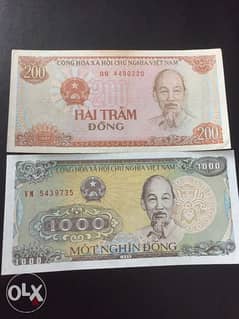 عملة عملات فيتنامي ٢٠٠ و ١٠٠٠ جدد