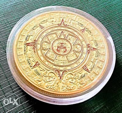 Mexico Mayan Aztec sun calendar gold plated.