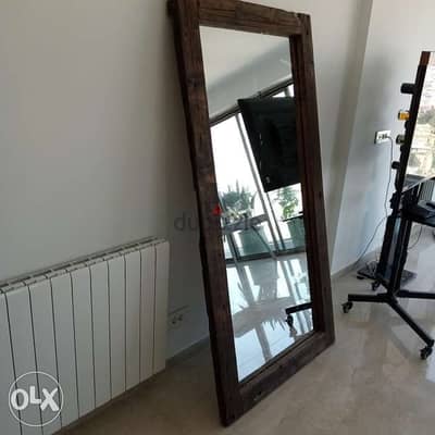 Wall mirror rustic wood large مراية حيط خشب قديم