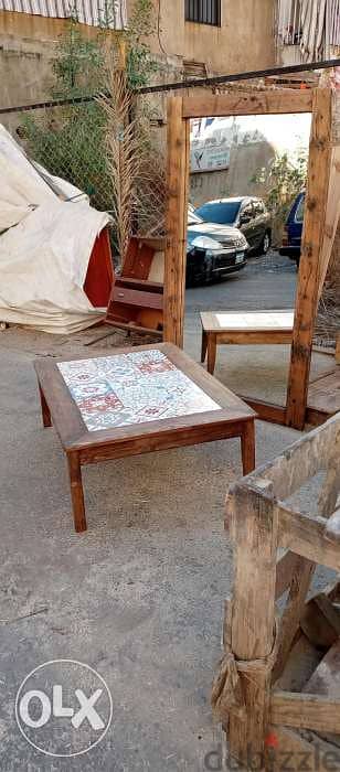 Wood vintage table tile on the top طاولة وسط وجه بلاط 1