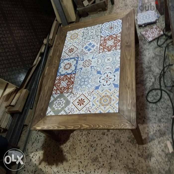 Wood vintage table tile on the top طاولة وسط وجه بلاط 5