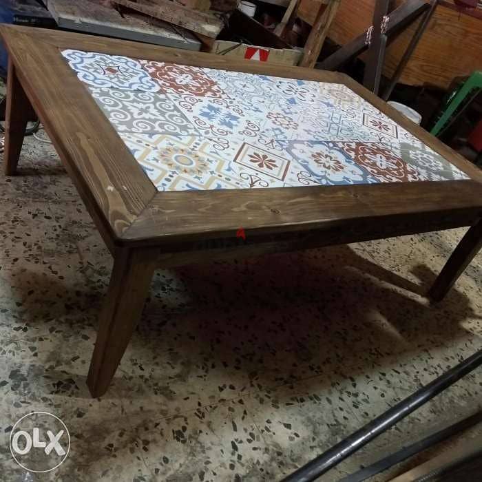 Wood vintage table tile on the top طاولة وسط وجه بلاط 6