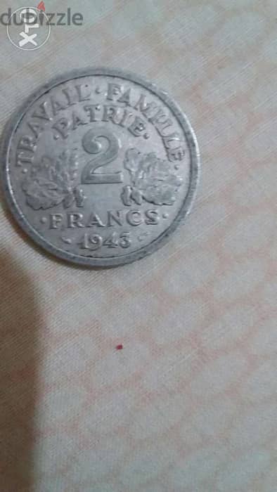 2 French Francs Aluminum from WW2 year 1943 1