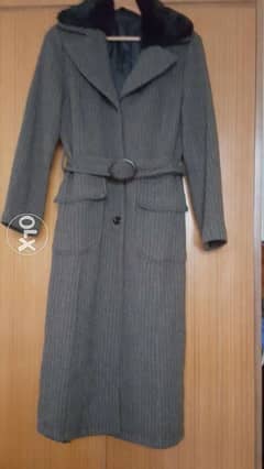 CASPI Wool coat with fur medium large معطف جوخ مع قبة فرو