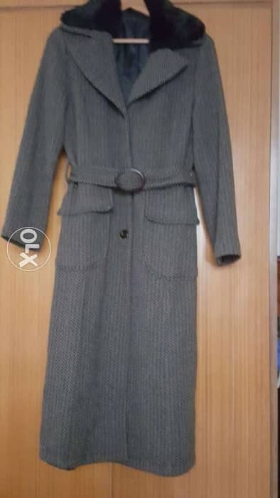 CASPI Wool coat with fur medium large معطف جوخ مع قبة فرو