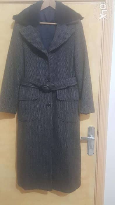 CASPI Wool coat with fur medium large معطف جوخ مع قبة فرو 1