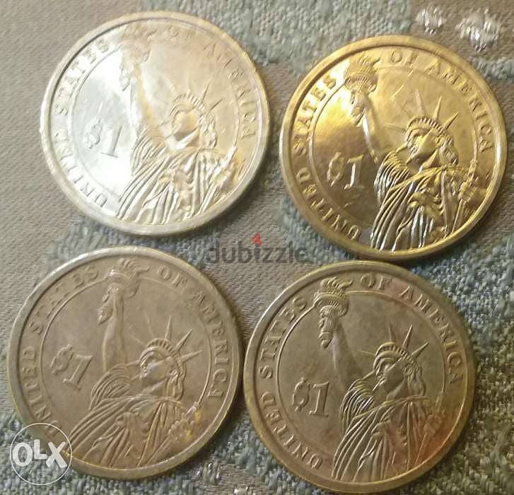Four Memorial USA Historical President One Dollar Coins 1