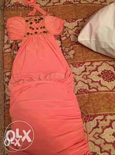 Pink orange wonderful dress. size small فستان زهري 0