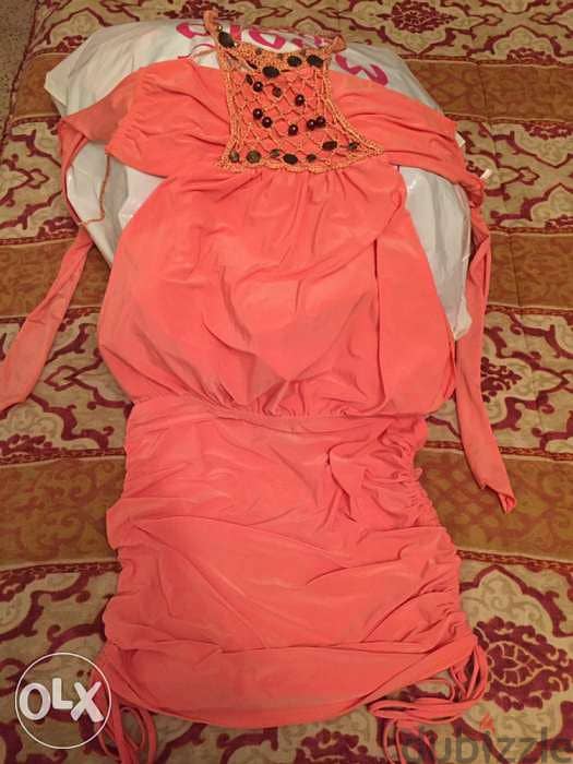 Pink orange wonderful dress. size small فستان زهري 2