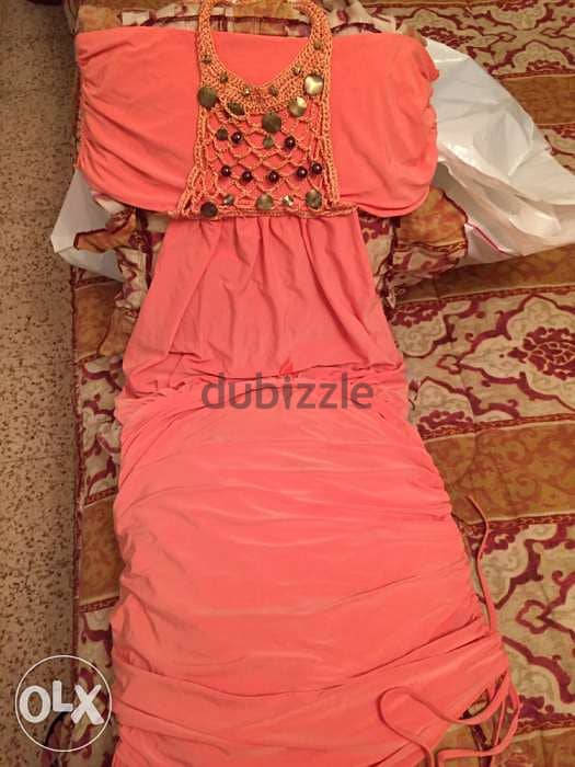 Pink orange wonderful dress. size small فستان زهري 3