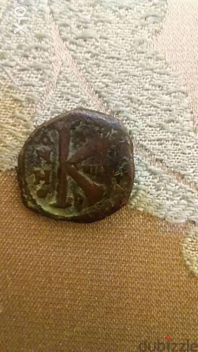 Half Follis Byzantine Arabian Bronze Coinنصف فلس بيزنطي عربي سك زمن 0