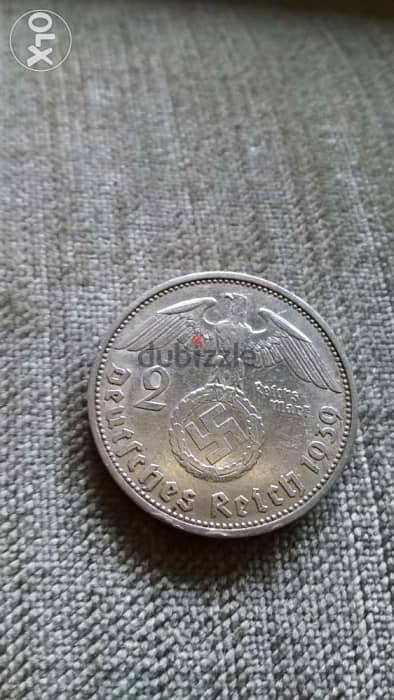 Nazi German Hitler two Mark Silver Coin year 1939 1