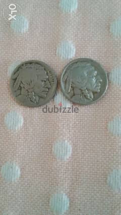 Two USA Buffalo Indian Head Five cents Nickel year 1929