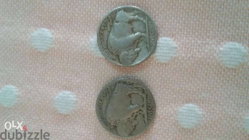 Two USA Buffalo Indian Head Five cents Nickel year 1929 3