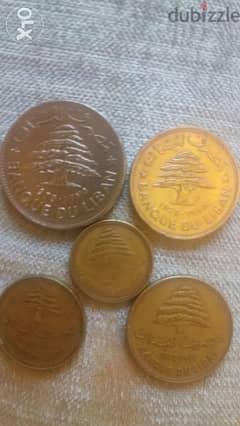 Fivd coins 1 Lira & 50 &25 &10 &5 Piasters