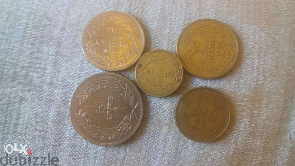 Fivd coins 1 Lira & 50 &25 &10 &5 Piasters 1