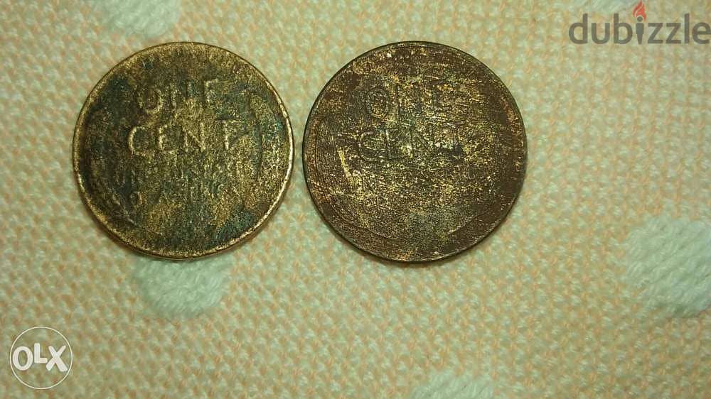 Two USA Lincoln Wheat Cents 1954 D & 1955 D 1