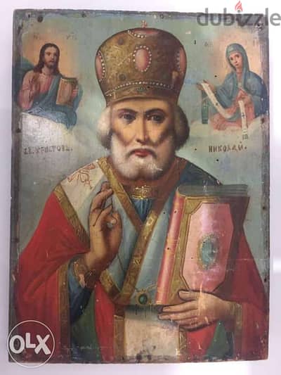 antique 19th century greeck icon is st Nicolas