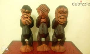 three wise monkeys carved wood 15cm