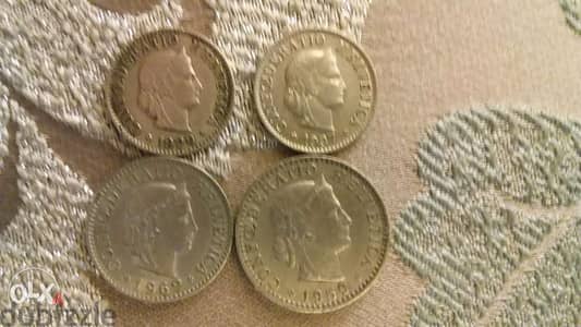 Set of Four Swiss Francs coins year 1929 and up