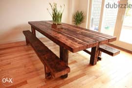 طاولة مع مقاعد خشب benchindore brown table wood with creative