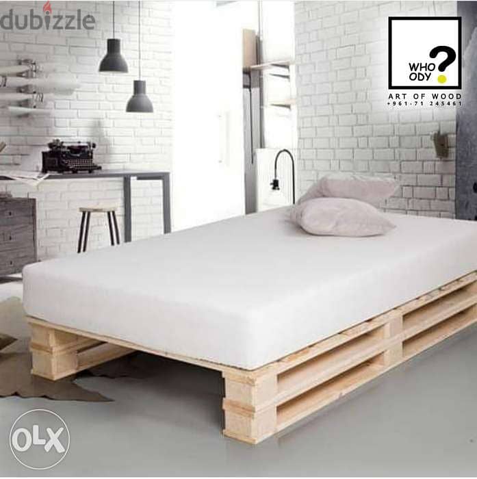 Bed 120cmX100 indore rustic pallet تخت مفرد خشب 0