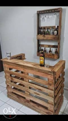 Pallet wood bar with stand بار خشب طبليات