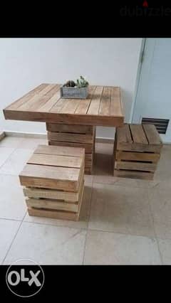 طاولة خشب طبالي مع صندوقين للجلوس Wood seat box with table 0