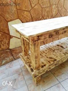 Indoor outdoor table wood rustic home صاولة خشب محروق للمنزل والحديقة 0