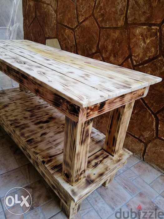Indoor outdoor table wood rustic home صاولة خشب محروق للمنزل والحديقة 1
