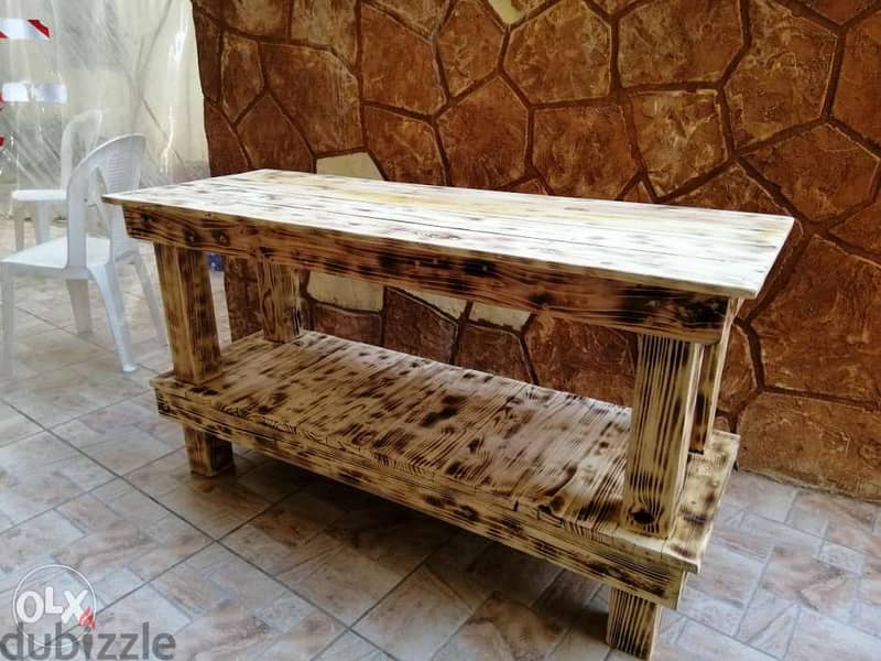 Indoor outdoor table wood rustic home صاولة خشب محروق للمنزل والحديقة 2
