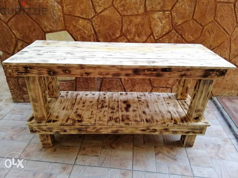 Indoor outdoor table wood rustic home صاولة خشب محروق للمنزل والحديقة 3