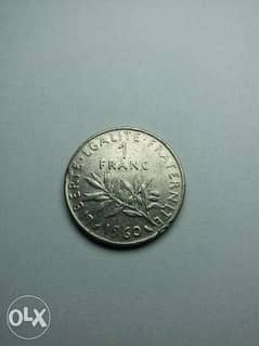 1960 French One Franc LIBERTE EGALITE FRATERNITE Coinفرنك فرنسي معدنية 0