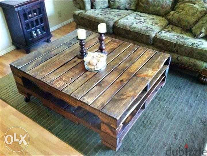 Wood table pallet style طاولة وسط خشب طبالي 0