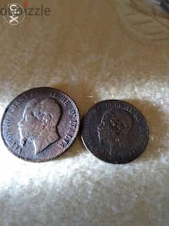Set of two Napoleon III Bronze Coins year 1863
