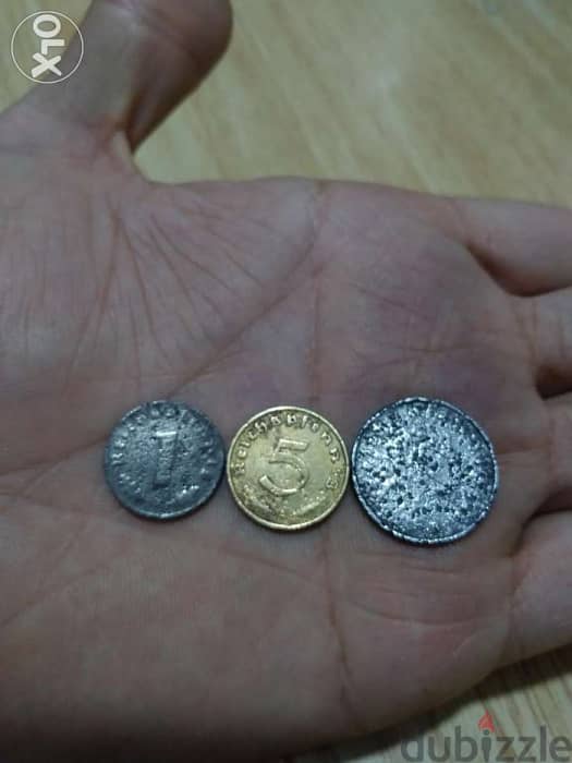 set of three German Nazi coins of WW2 era of the 3rd Adolph Hitler 1