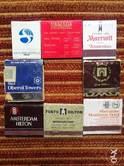 Vintage matchboxes from international hotels