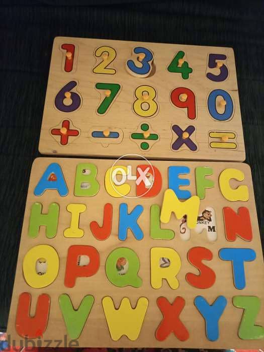 2 toys in wood for kids alphabet and numbers for 15 dollars only 5